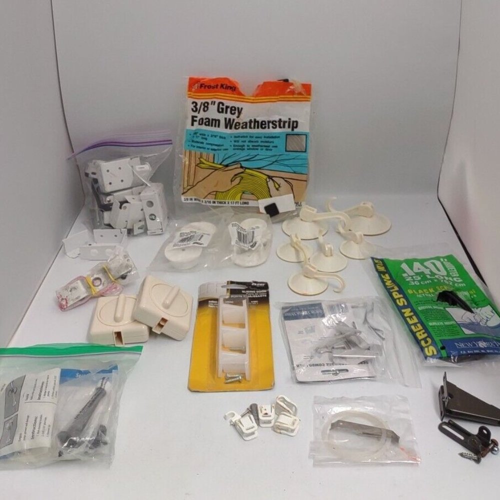 Handyman Lot Mix Hardware Blind Brackets, Door Stop, Pole Socket, Cord Shortener